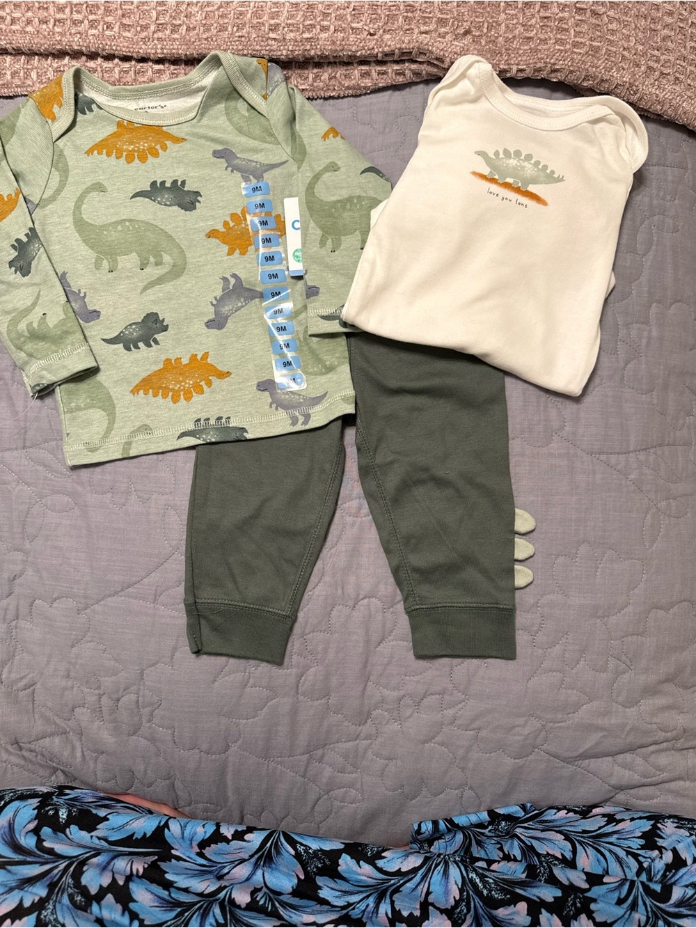 Carter’s- 9mo Baby Dino 3pc Set - Sage Green & Olive
